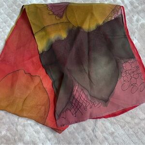 Sheer Abstract Print Scarf in Red, Yellow & Black 10x50”